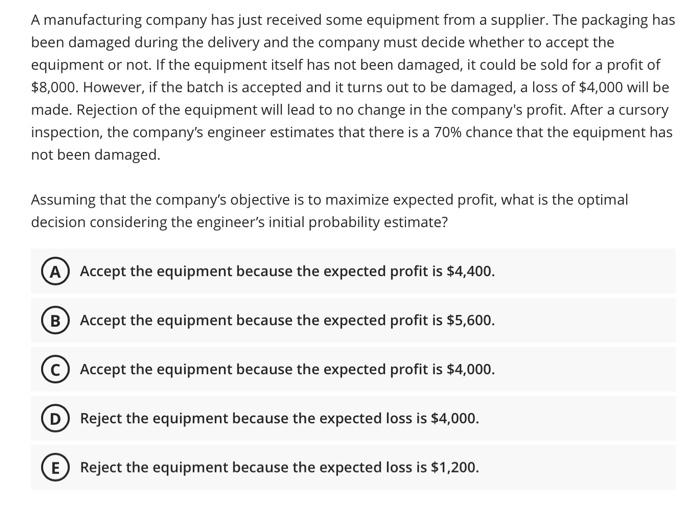 A manufacturing company has just received some