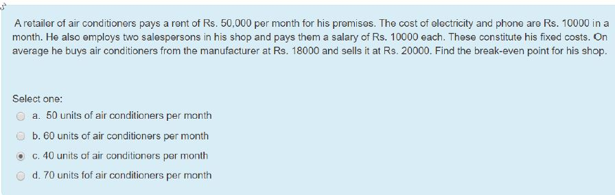 A retailer of air conditioners pays a rent of Rs.