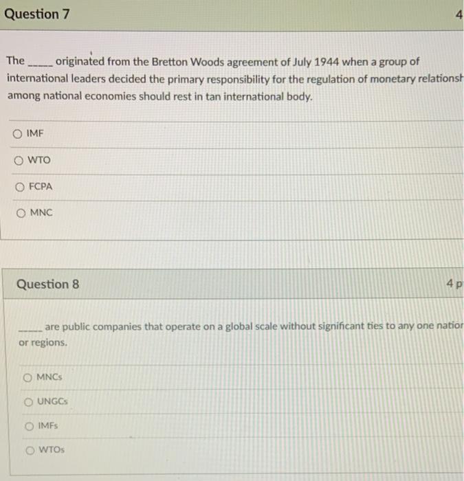 Question 5 Which act prohibits American companies