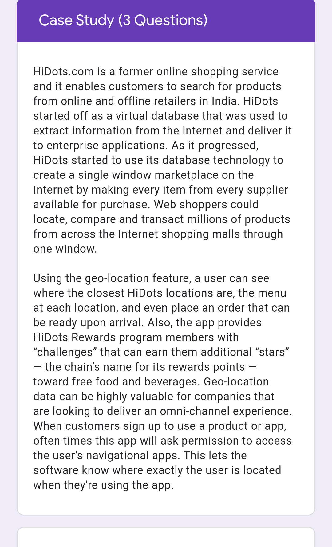 Case Study (3 Questions) HiDots.com is a former