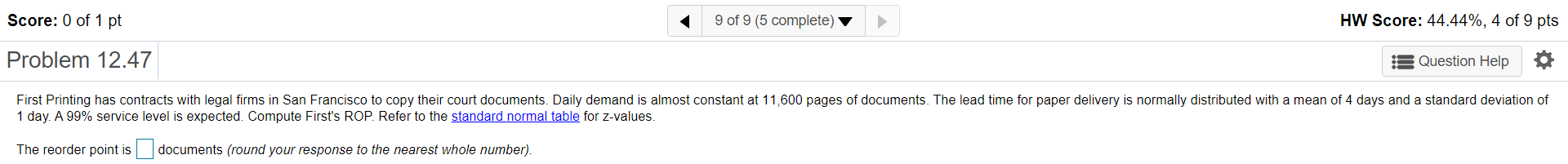 Score: 0 of 1 pt 9 of 9 (5 complete) HW Score: