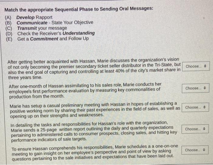 Match the appropriate Sequential Phase to Sending