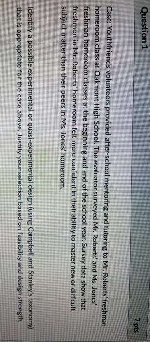 Question 1 7 pts Case: Youthfriends volunteers