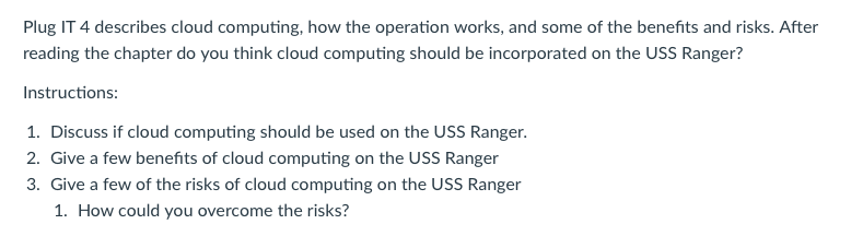 Plug IT 4 describes cloud computing, how the