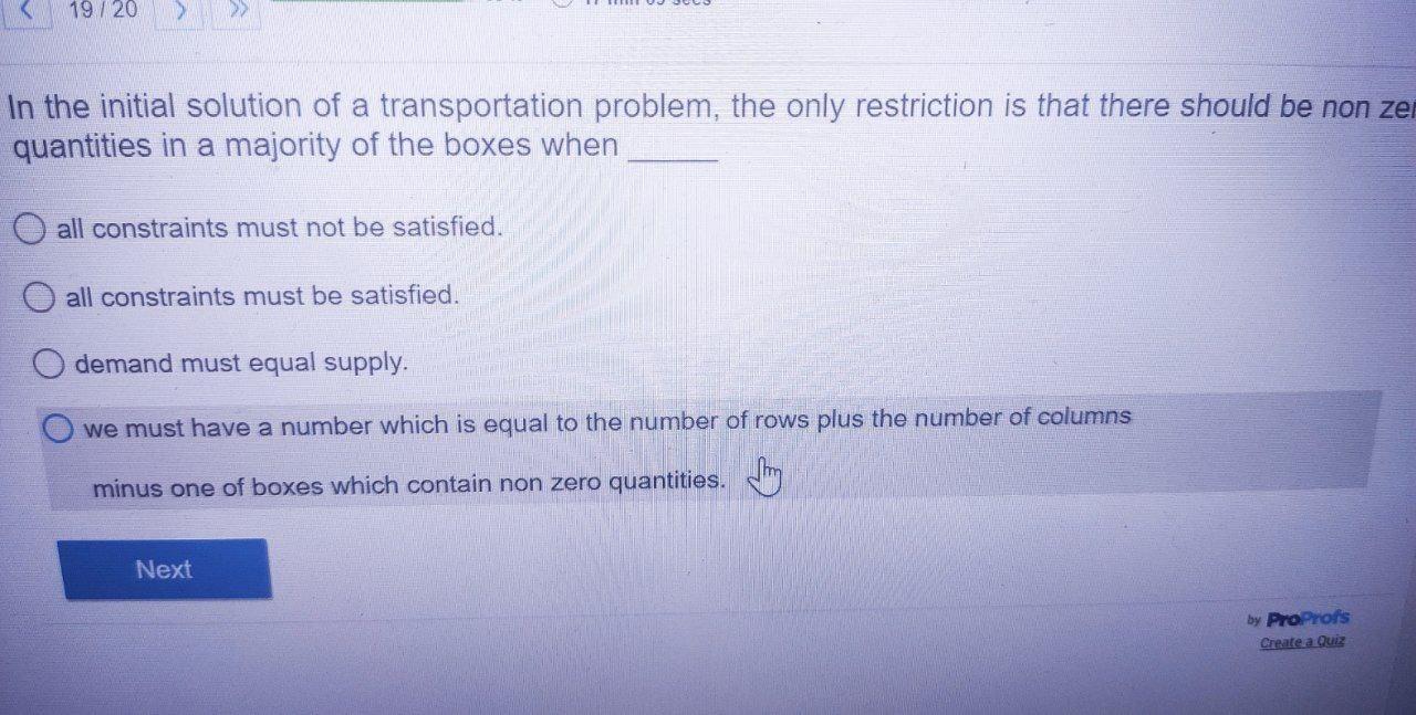 In the initial solution of a transportation