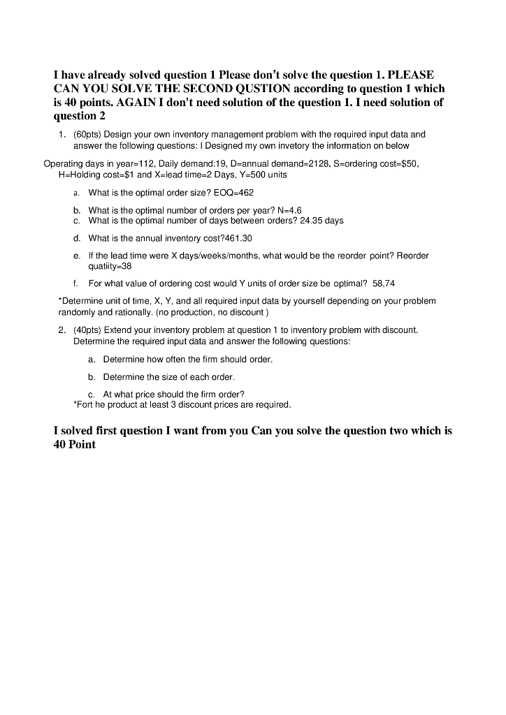 a. I have already solved question 1 Please don't