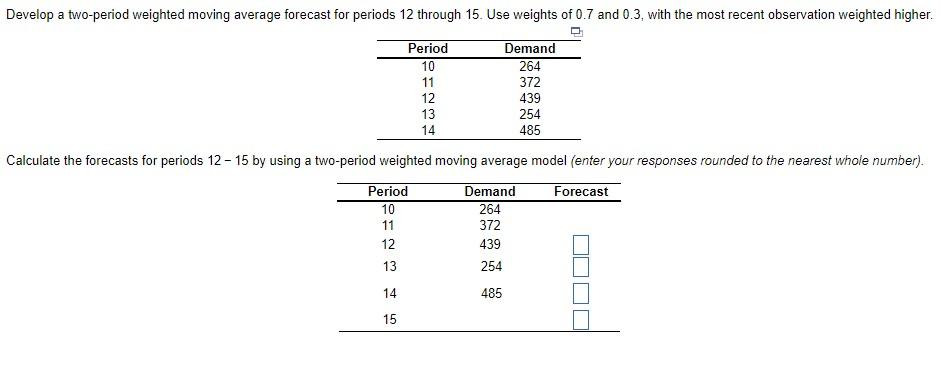 Develop a two-period weighted moving average