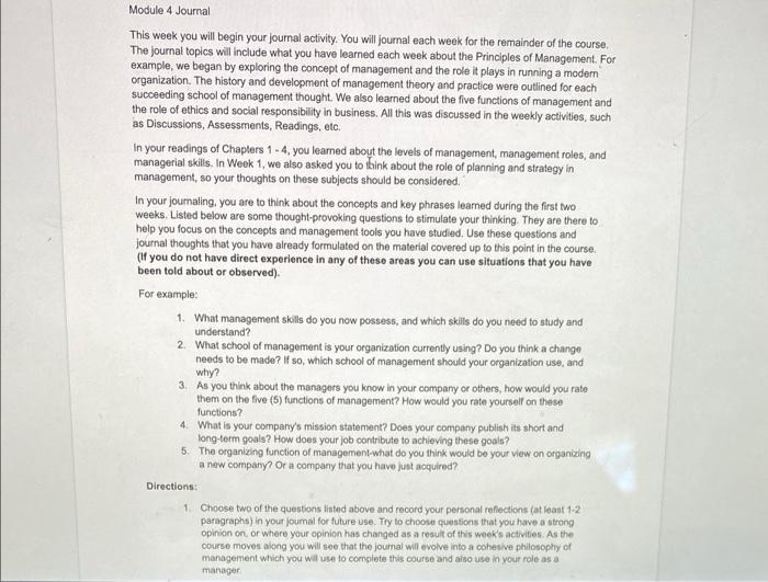 Module 4 Journal This week you will begin your