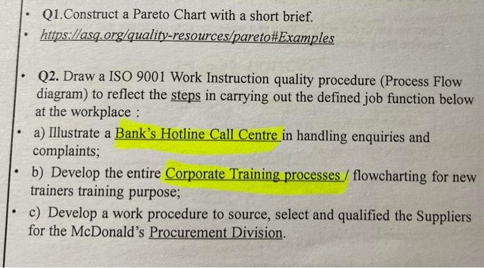 Q1. Construct a Pareto Chart with a short brief.
