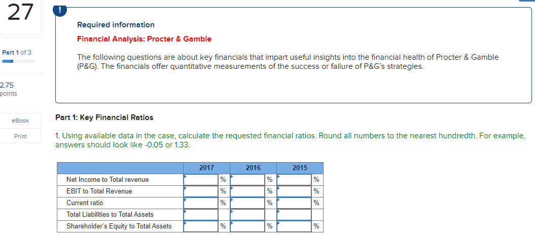27 Required information Financial Analysis: