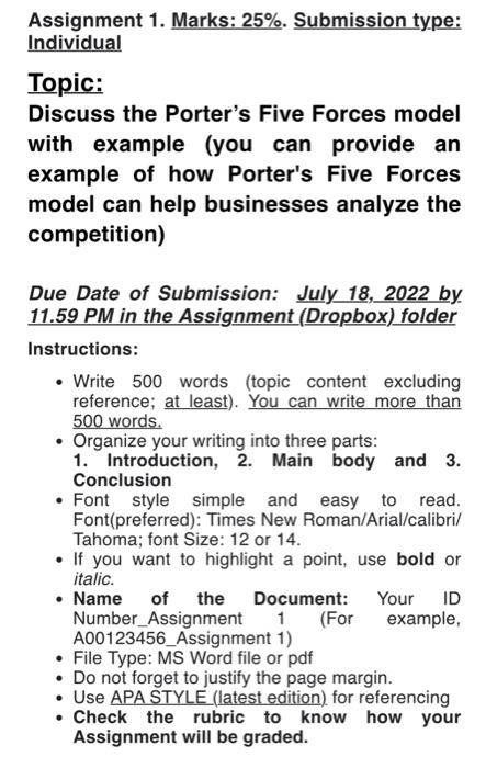 Assignment 1. Marks: 25%. Submission type: