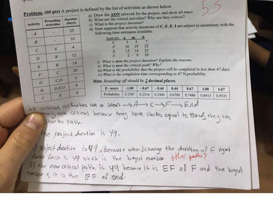 m Problem. (60 pts) A project is defined by the