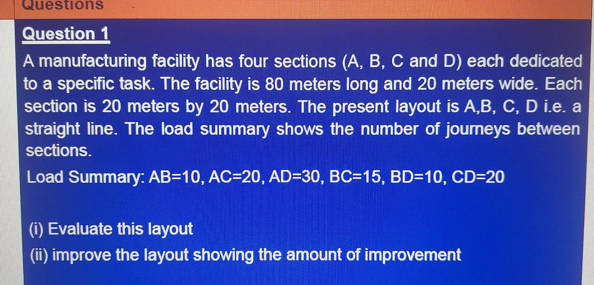 Questions Question 1 A manufacturing facility has