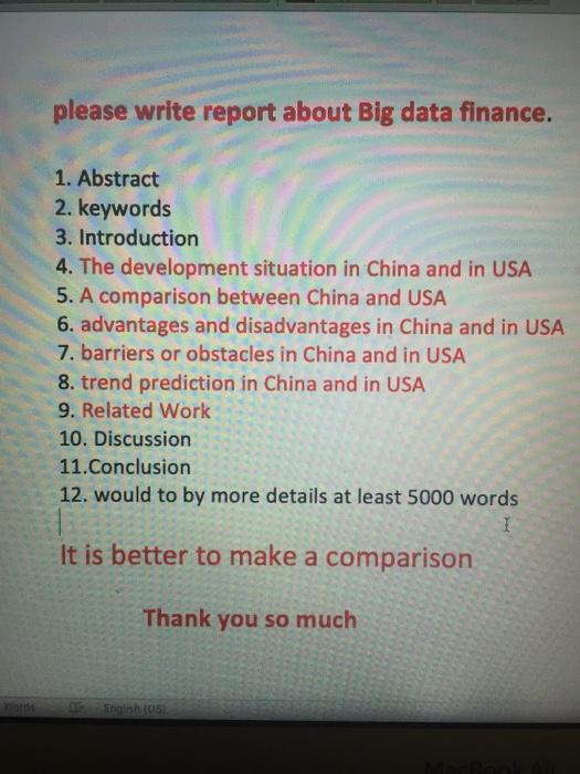 please write report about Big data finance. 1.