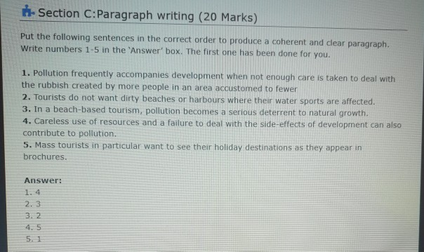 - Section C:Paragraph writing (20 Marks) Put the