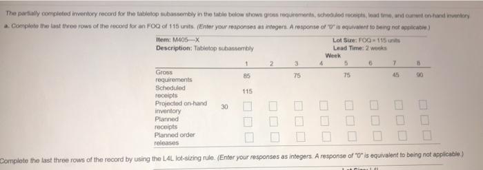 Lead Time: 2 weeks 4 5 6 7 5 75 75 The partially