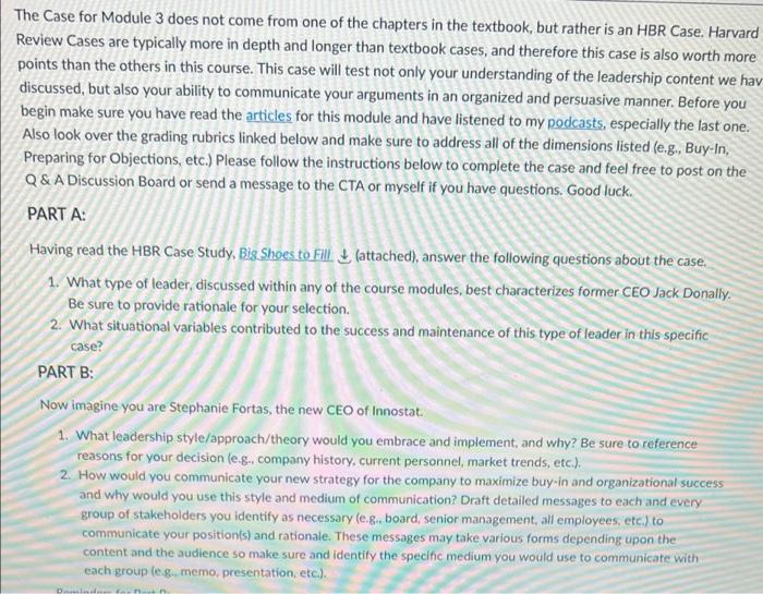case study The Case for Module 3 does not come