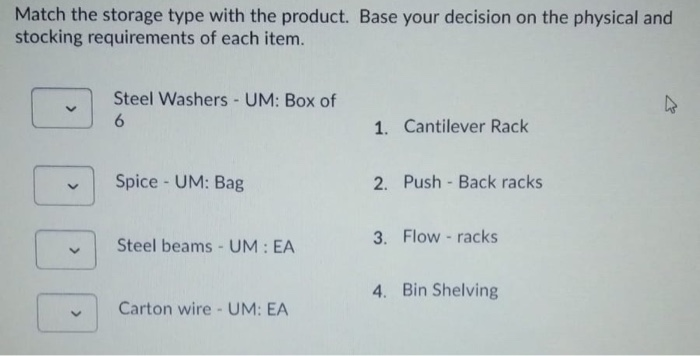 Match the storage type with the product. Base