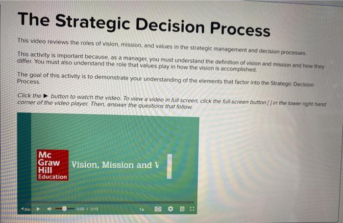 The Strategic Decision Process This video reviews
