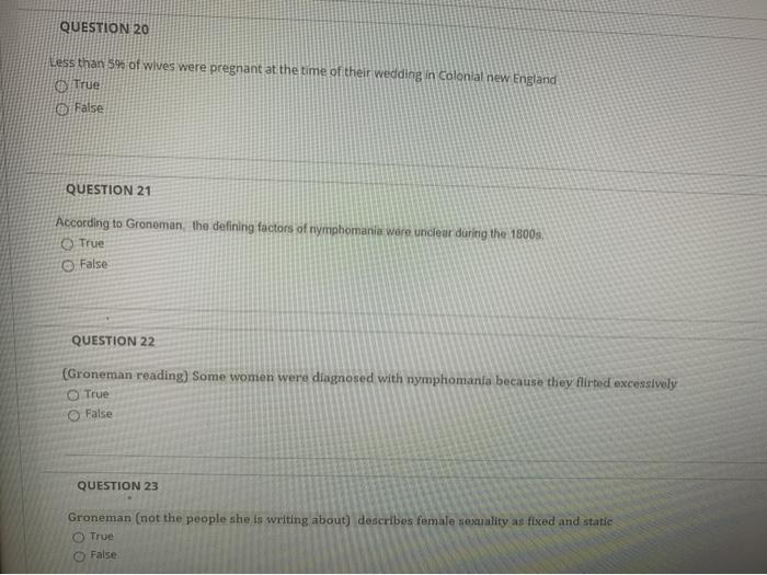 QUESTION 20 Less than 5% of wives were pregnant