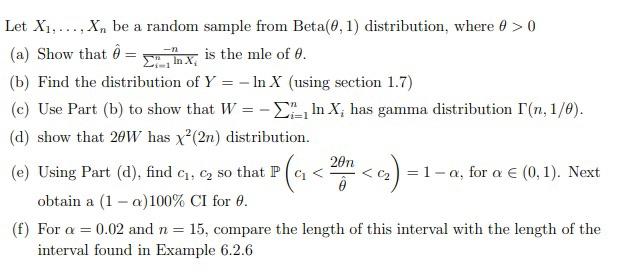 Please answer part E F. Let X1, ... , X, be a