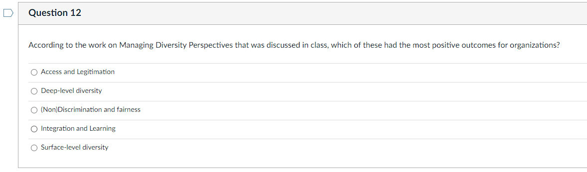 D Question 12 According to the work on Managing