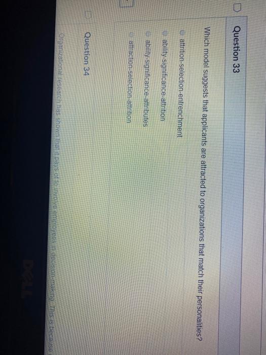 Question 33 Which model suggests that applicants