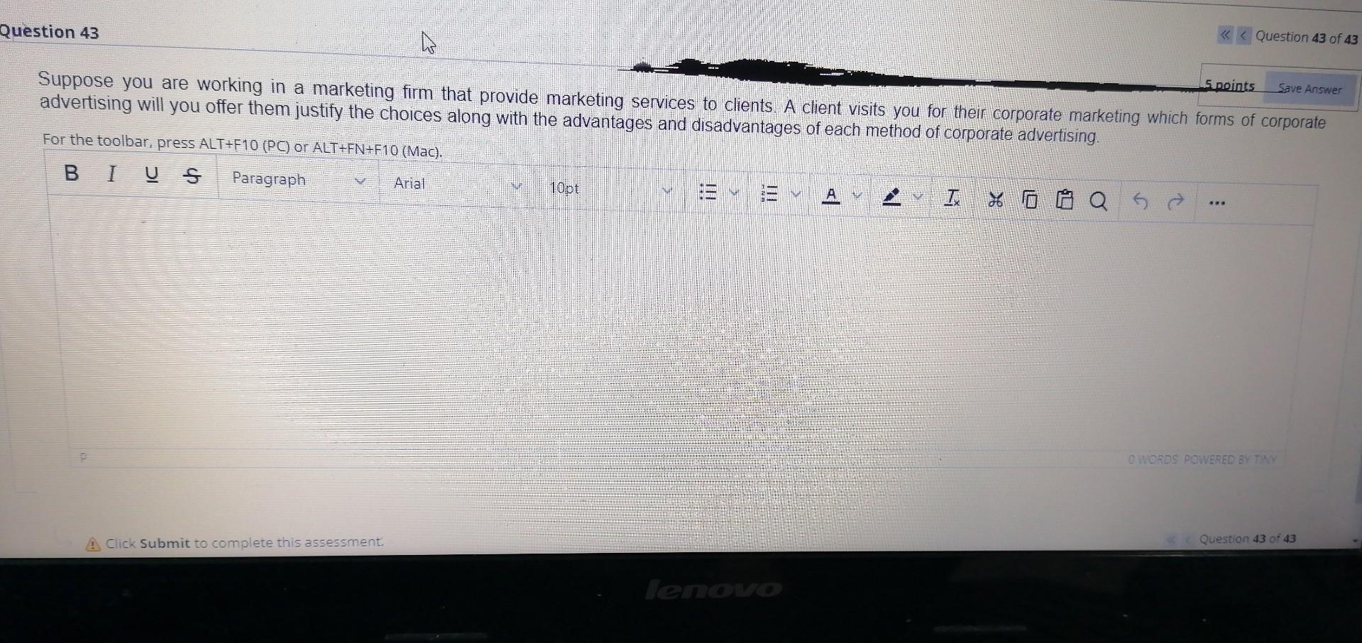 Question 43 Question 43 of 43 Suppose you are