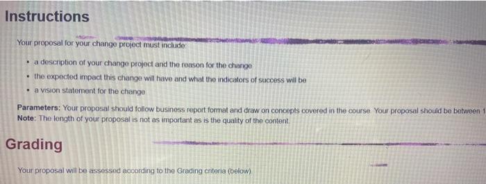 Instructions Your proposal for your change