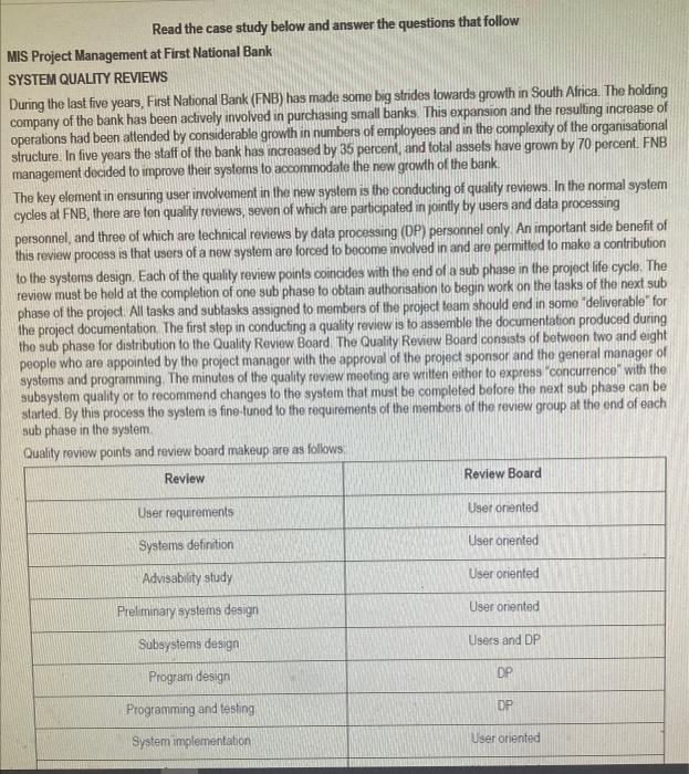 Read the case study below and answer the