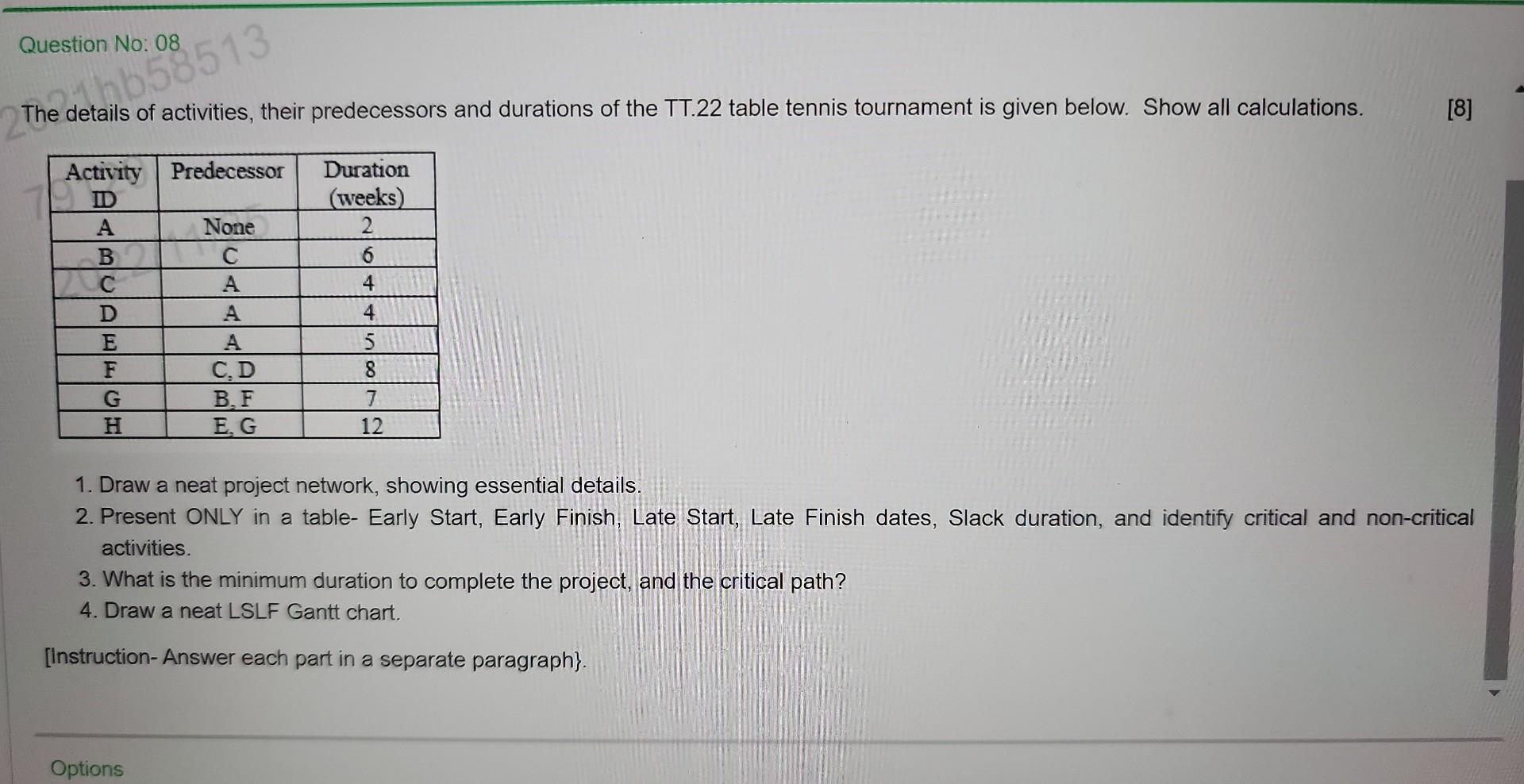 operations management 1. Draw a neat project