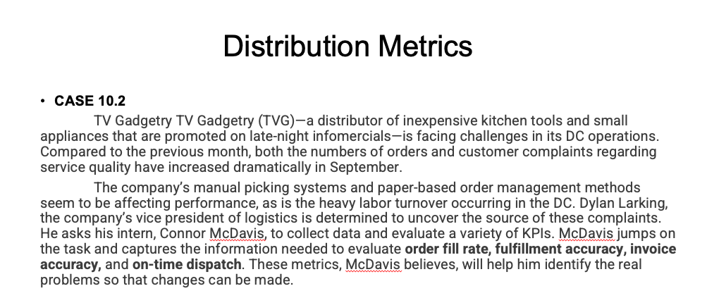 Distribution Metrics . CASE 10.2 TV Gadgetry TV