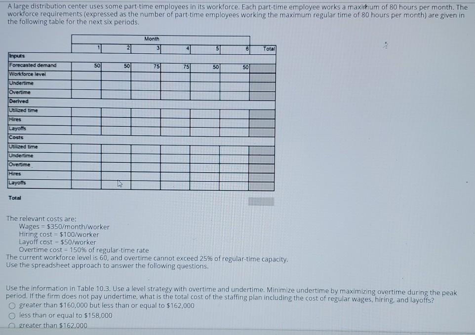 A large distribution center uses some part-time