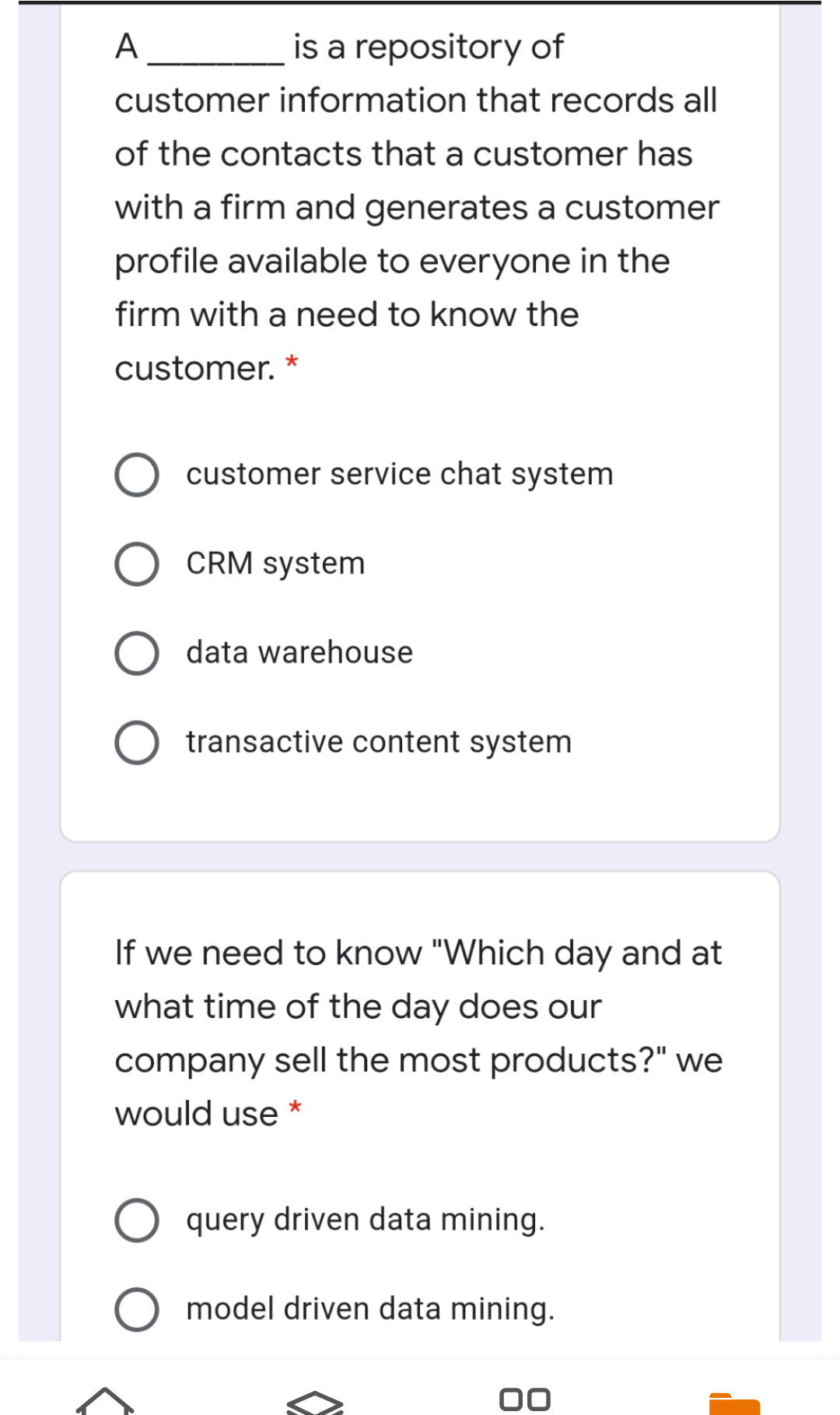 A is a repository of customer information that