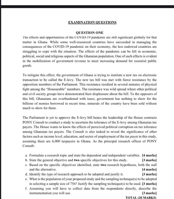 EXAMINATION QUESTIONS QUESTION ONE The effects