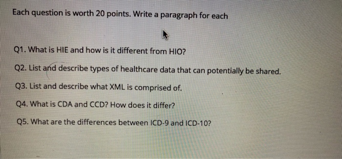 Each question is worth 20 points. Write a