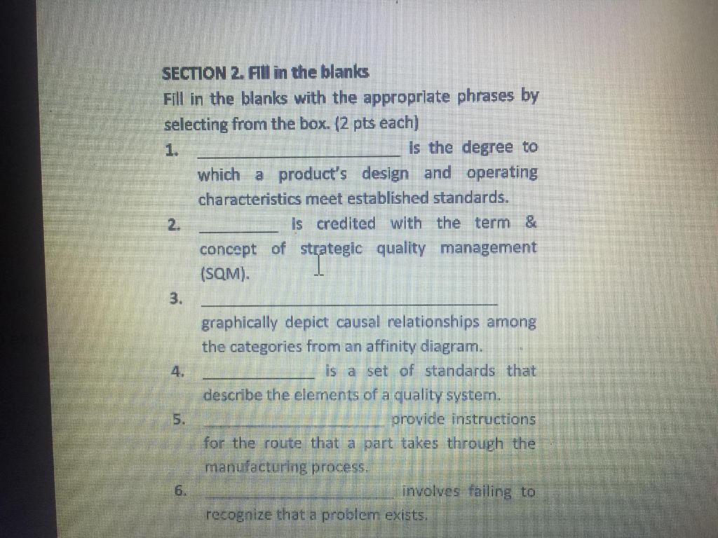 SECTION 2. All in the blanks Fill in the blanks