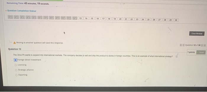 Remaining Time: 43 minutes, 19 seconds. Question