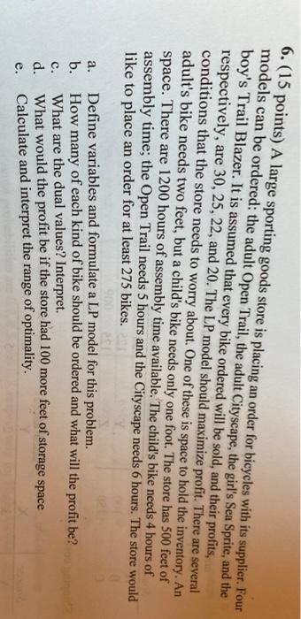 show excel formulas and solver 6. (15 points) A