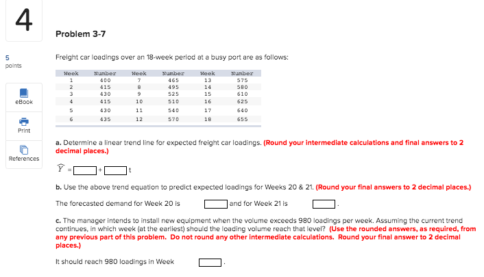 Problem 3-7 Freight car loadings over an 18-week