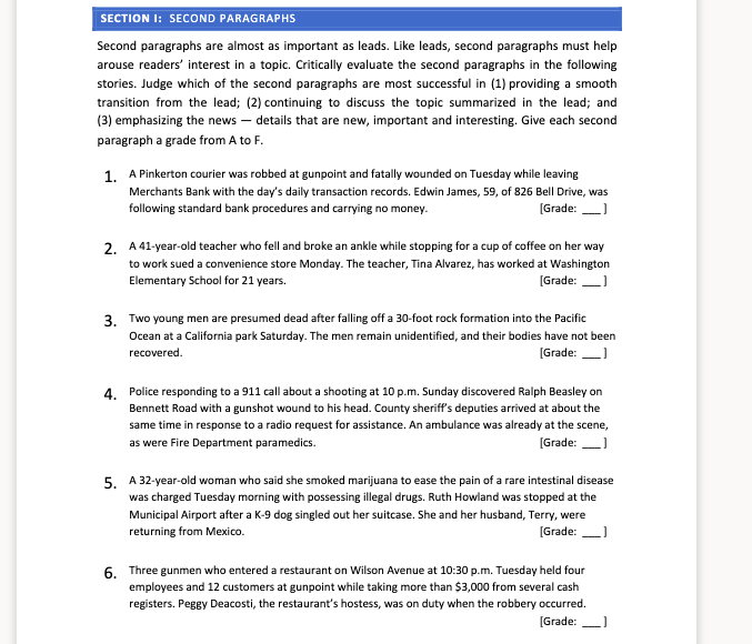 SECTION I: SECOND PARAGRAPHS Second paragraphs