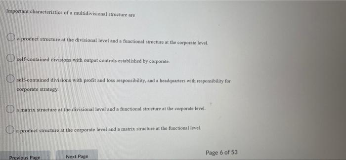 Important characteristics of a multidivisional