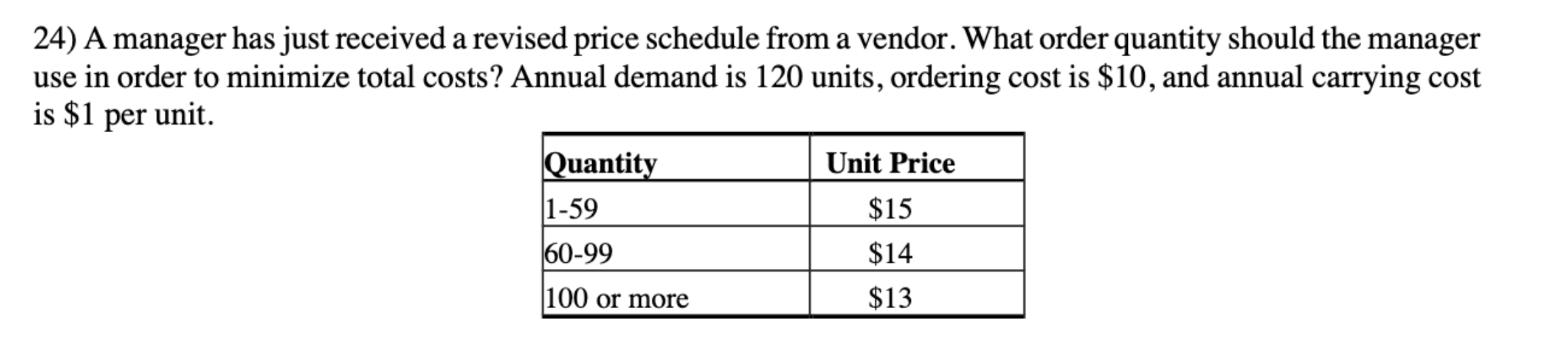 Please show all of your work. 24) A manager has