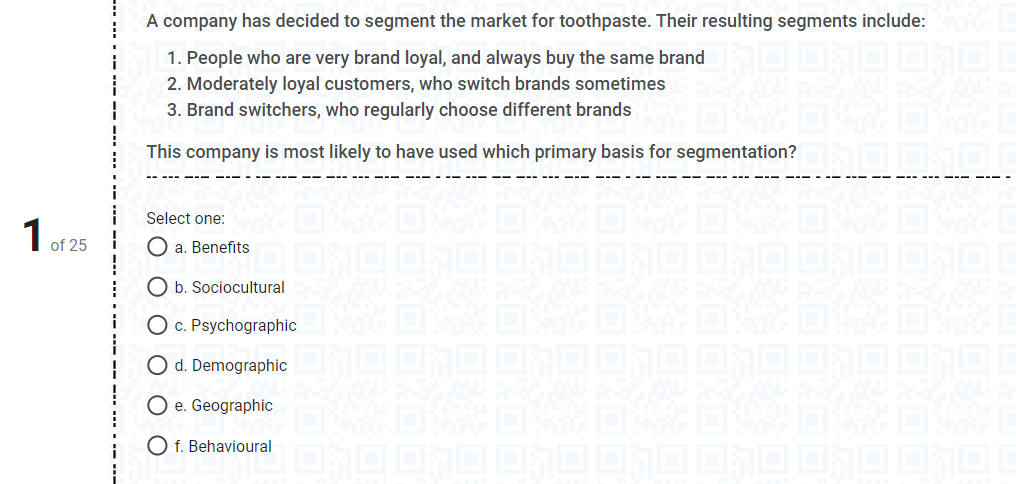 Marketing A company has decided to segment the