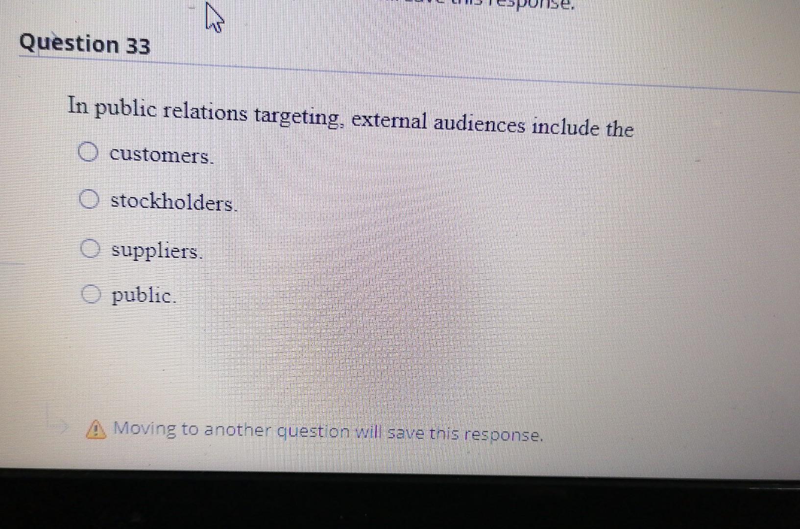 Question 33 In public relations targeting