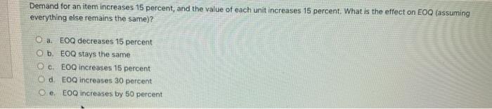 Demand for an item increases 15 percent, and the