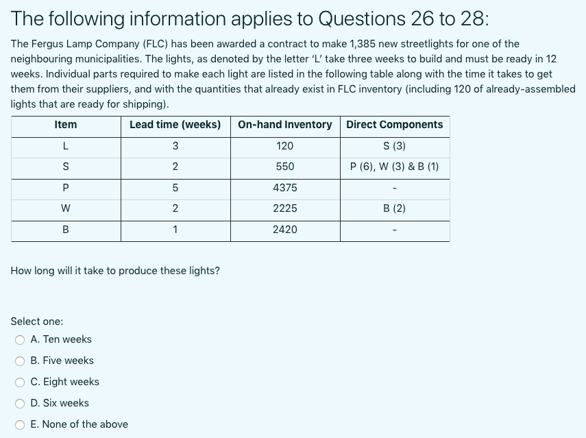 The following information applies to Questions 26