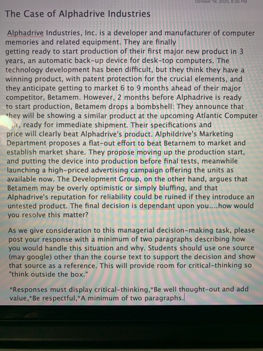 October 19, 2020, 6:35 PM The Case of Alphadrive