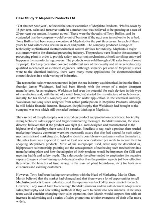 Case Study 1: Mephisto Products Ltd 'Yet another