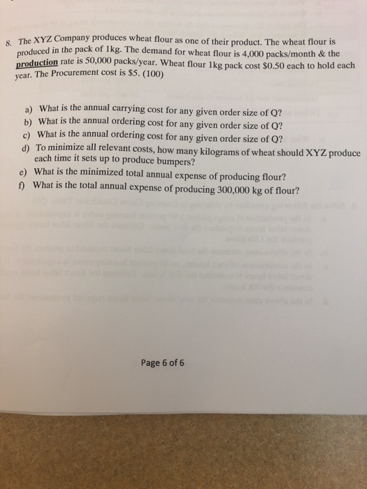 The XYZ Company produces wheat flour as one of